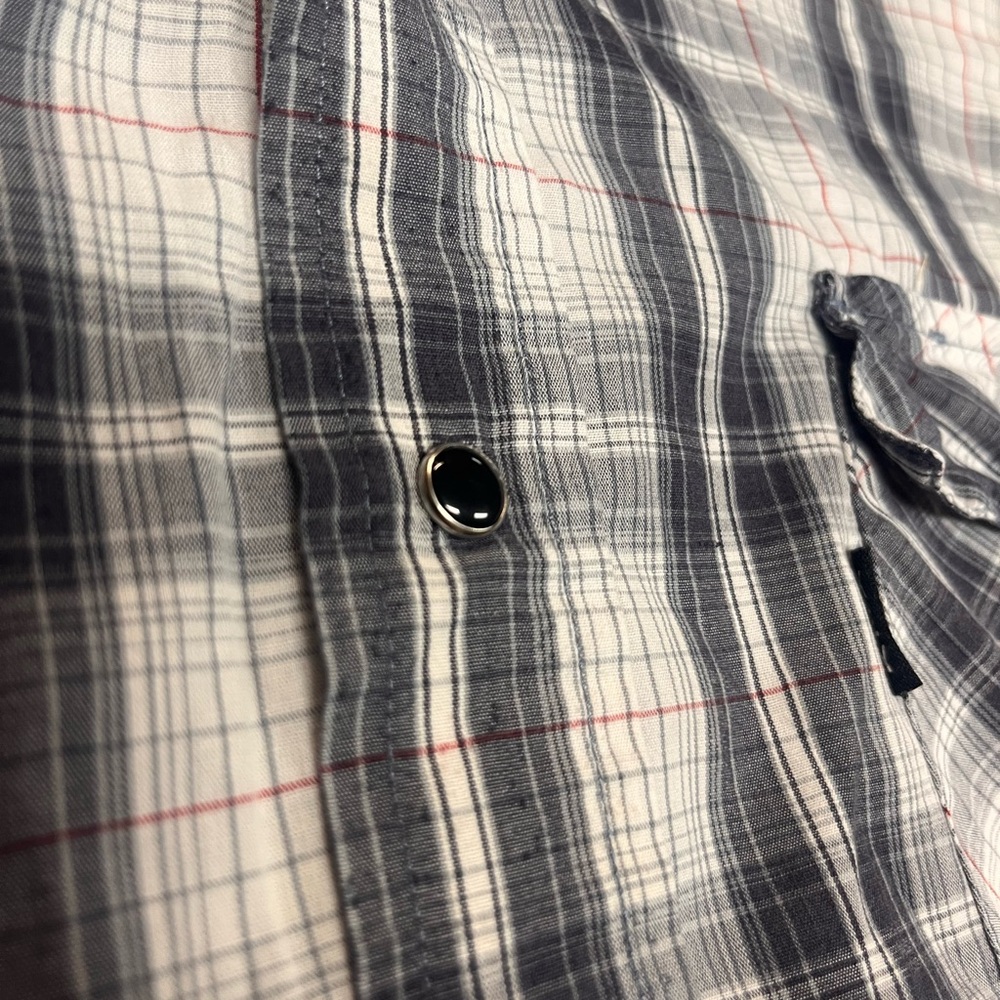 Old Navy Black and White Checkered pearl snap with black pearls